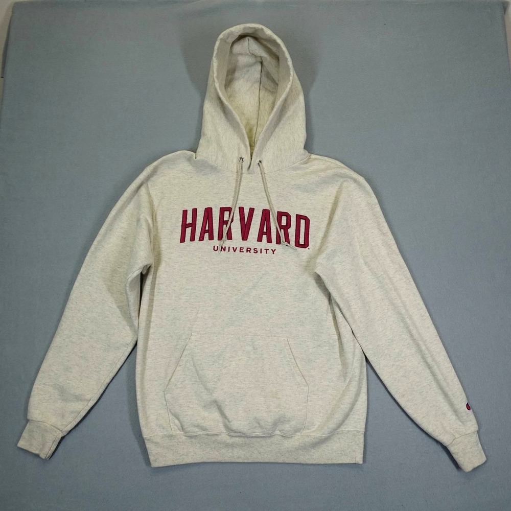 Champion Hoodie Mens M Oatmeal Harvard University Pullover Sweatshirt College